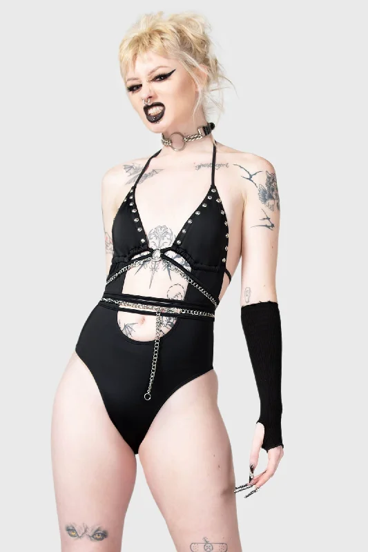 Gothic One-Pieces with Dark Tone -Black Hearted Swimsuit