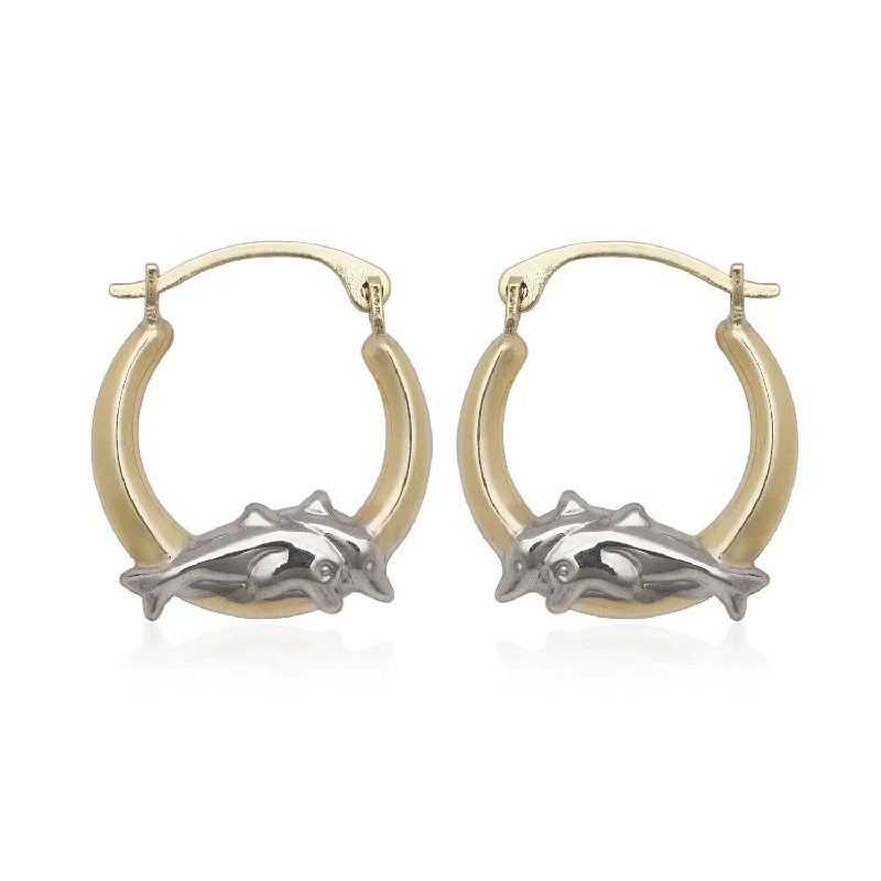 Retro One-Pieces for Throwback -Curata 10k Two-tone Gold 15mm Swimming Dolphin Hoop Earrings