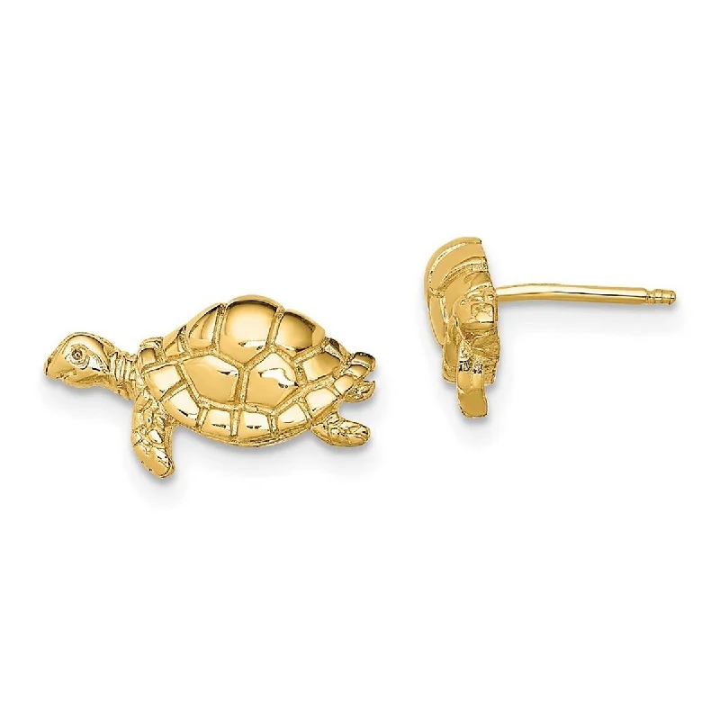 Formal One-Pieces for Occasion -Curata 14k Yellow Gold Polished Swimming Sea Turtle Post Earrings 15.15x8.45mm