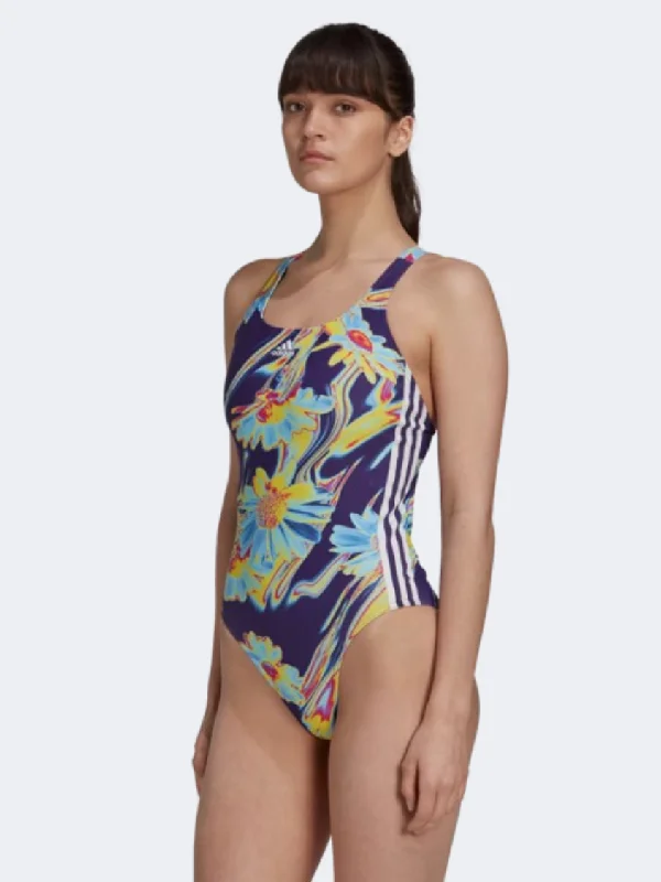 Swimsuit One-Pieces for Beach -Adidas Positivisea Women Swim Monokini Dark Purple/White