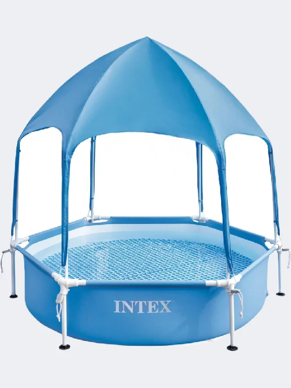 Short-Sleeved One-Pieces for Summer -Intex Metal Frame Canopy Beach Swimming Pool Blue