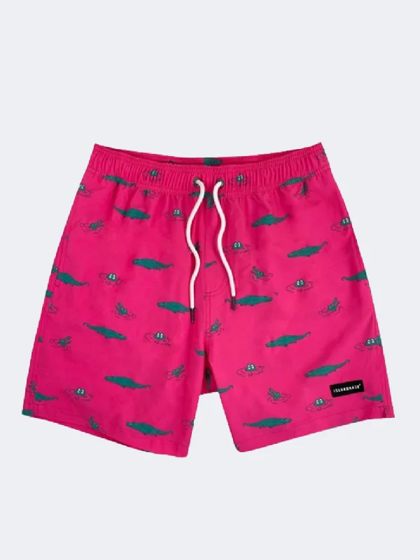 Low-Waisted One-Pieces for Relaxed -Islandhaze Pinky Alligator Men Beach Swim Short Pink