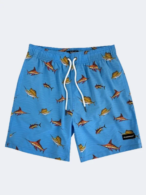 Cropped One-Pieces for Trendy -Islandhaze Shark Cruise Men Beach Swim Short Blue