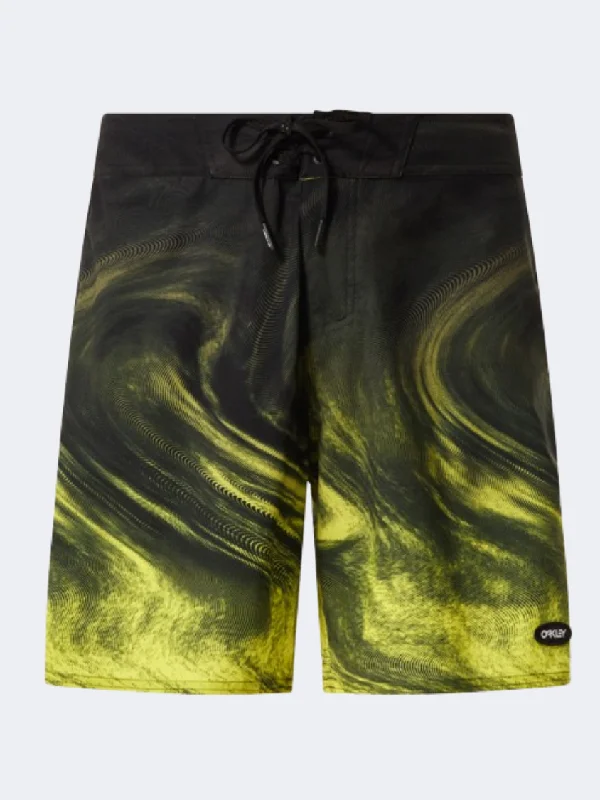 Striped One-Pieces for Style -Oakley Cosmic Tides 18 Inch Men Beach Swim Short Swirl Black/Yellow