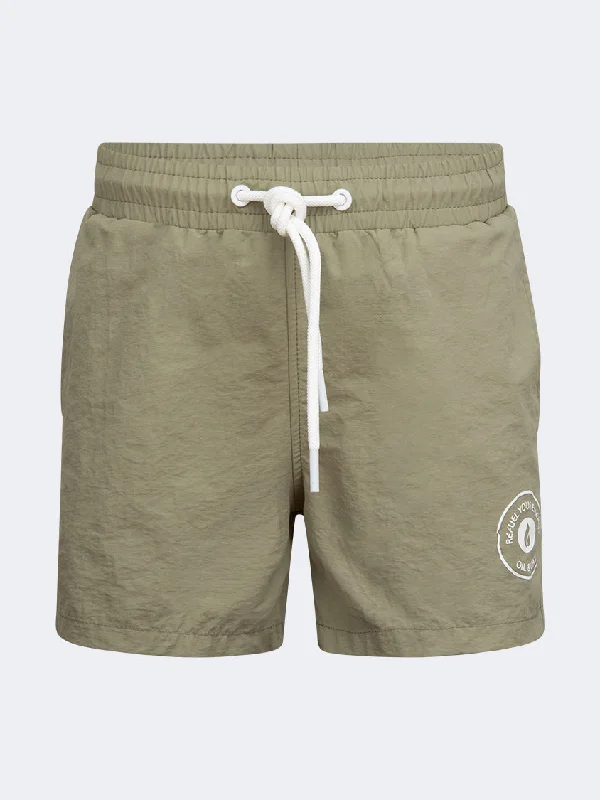 Brown One-Pieces for Earthy -Oil And Gaz Plain Kids-Boys Swim Short Army