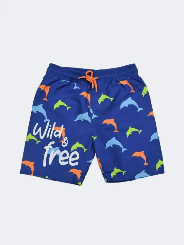 Belted One-Pieces for Shape -Stamion Bermuda Dophins Boys Beach Swim Short Blue