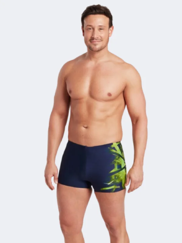 Ethnic One-Pieces with Tribal Design -Zoggs Hip Racer Men Swim Tight Navy/Yellow