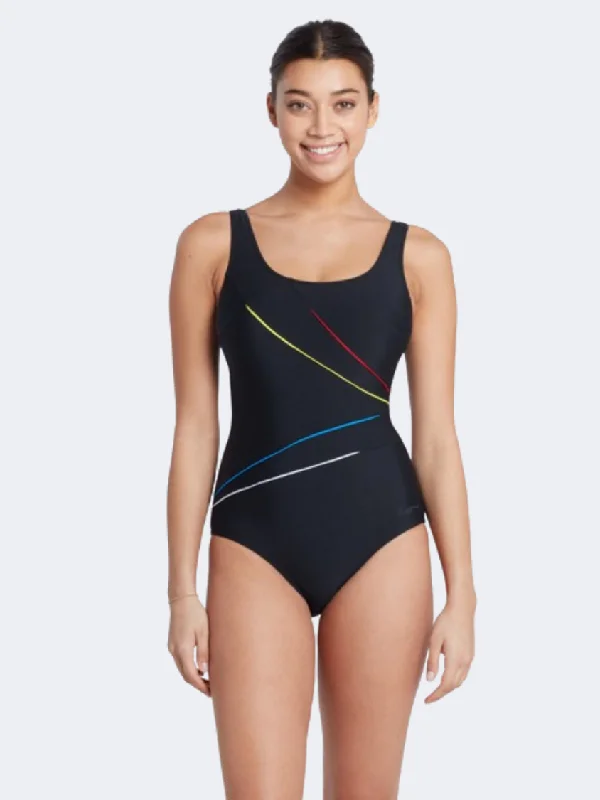 Solid Color One-Pieces for Simple -Zoggs Macmasters Scoopback Women Swim Monokini Black/Multi