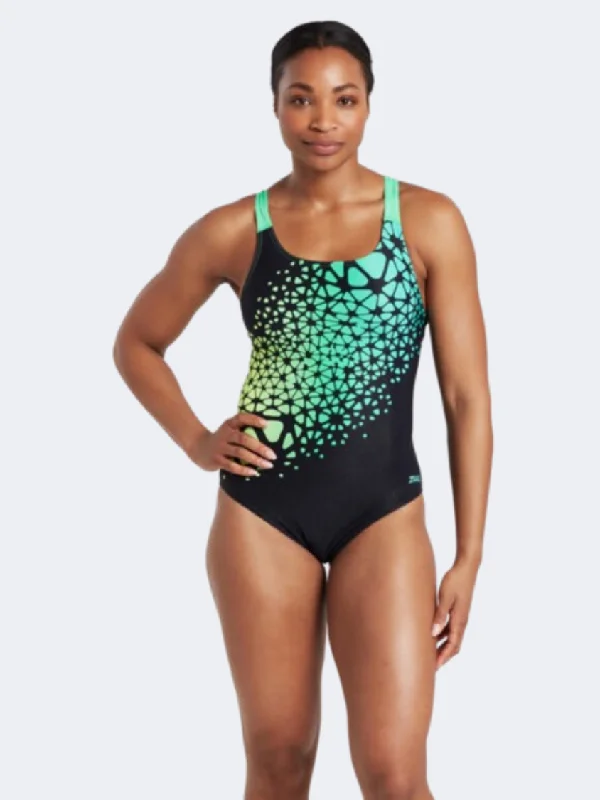 Animal Print One-Pieces for Fun -Zoggs Speedback Women Swim Monokini Black/Green